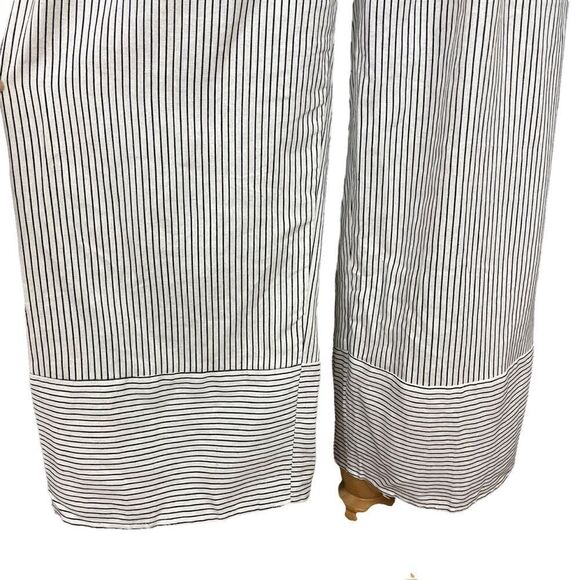 Kirious Navy and White Stripe Linen Paperbag Crop Wide Leg Pants M - Picture 5 of 7